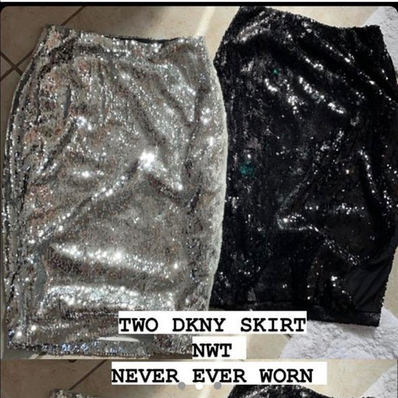 2 DKNY pencil skirts sequins in black and silver - Picture 2 of 2